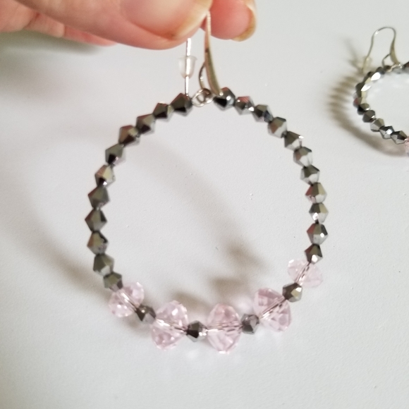 Faceted Bead Hoop Earrings - Picture 2 of 6